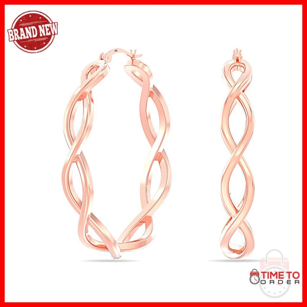 Sterling Silver Hoop Earrings 30mm Hypoallergenic CZ Twisted